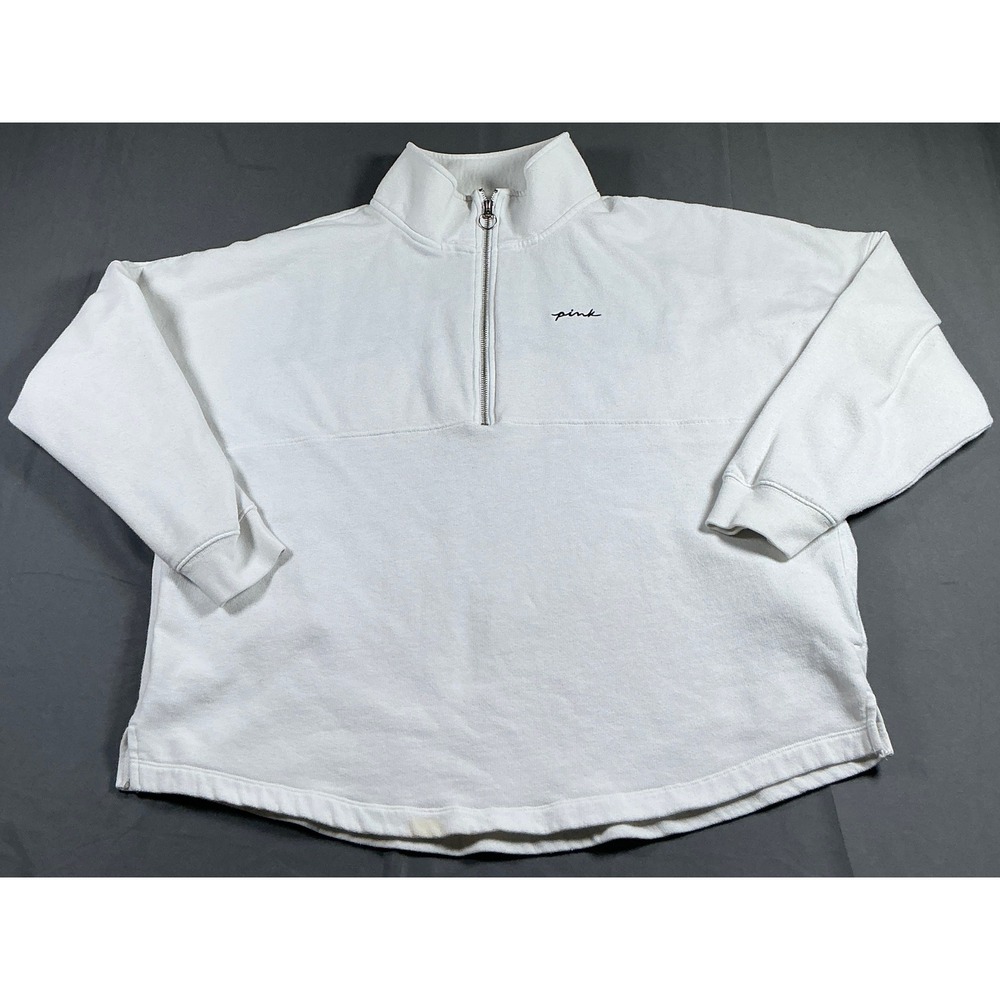 Pink Victoria's Secret Womens L White Quarter Zip Love Pink Pullover Sweatshirt
